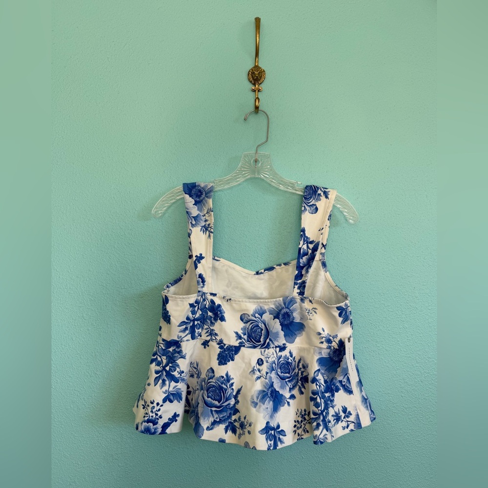 🏷️ NWT - ANTHROPOLOGIE Maeve Blue Floral Square-Neck Peplum Tank Top in Sz LARGE - Picture 5 of 7